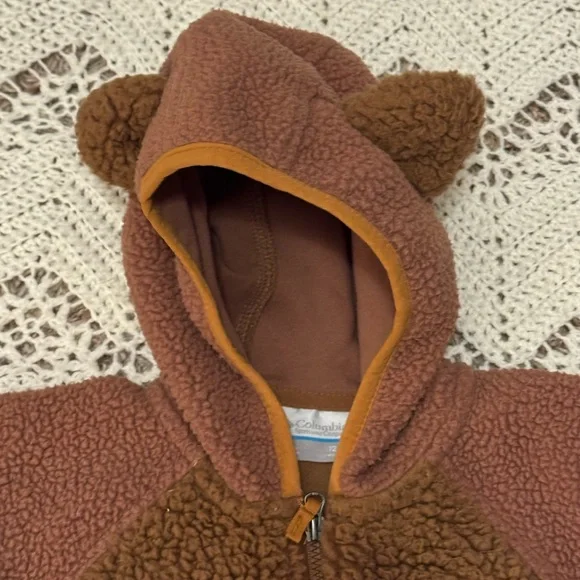 Columbia Brown Bear Fleece Kids Outerwear One Piece Fold Over Hands & Feet 12-18 - Picture 4 of 8